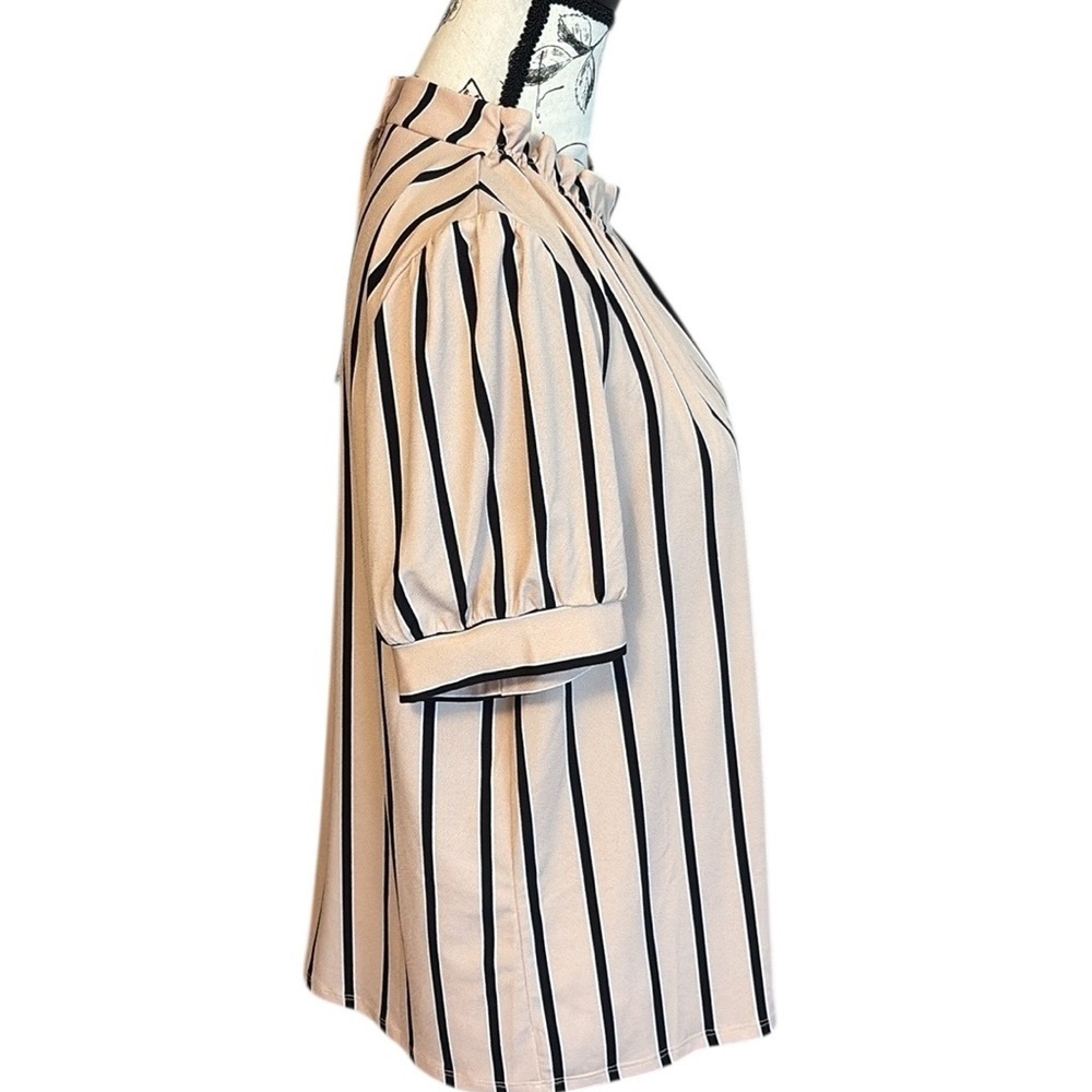Adrianna Papell Striped Blouse Ruffle Black and Pink Size L New - Picture 2 of 5